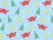 Marine Themed Childrens Pattern With Color Crab And Fish.