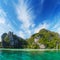 Marine tropical landscape with limestone cliffs. Thailand