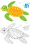 Marine turtle and fish