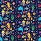 Marine underwater doodle colorful seamless vecor pattern