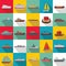 Marine vessels types icons set, flat style