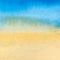 Marine watercolor background: sea, beach, ocean, coastline, blue and yellow, sand and sea, waves, shore, surf, sea foam