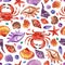 Marine watercolour seamless pattern in realistic style on white background. Marine underwater life. Illustration