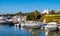 Marinella, Sardinia, Italy - Panoramic view of Golfo di Marinella port and marina quarter - Porto Marana - at the Costa Smeralda