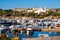 Marinella, Sardinia, Italy - Panoramic view of Golfo di Marinella port and marina quarter - Porto Marana - at the Costa Smeralda