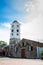 MARIQUITA, COLOMBIA - MAY, 2022: Jose Celestino Mutis square and the bell tower of the San Sebastian Church built between 1553 and