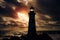 Maritime sentinel Silhouetted lighthouse stands tall against the seas horizon