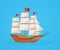 Maritime ships at sea, sailboat, frigate with sails water transportation tourism transport cartoon vector