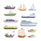 Maritime ships at sea, shipping boats, sailboat, yacht sailing, cargo cruise ship, steamship, vessel, frigate with sails,