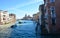 The maritime traffic on the Grand Canal in Venice, in the Accademia district