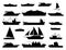 Maritime vessel silhouette. small sailboat, travel cruise boats and ship, yacht and transportation vessels vector icons