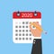 Mark calendar. Vector illustration flat style. Close-up hand businessman with with a pencil. Date circled. Cartoon style. Week day