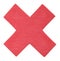 Mark X, red cross of cotton fabric. No icon for your design. Handmade Reject sign isolated on white