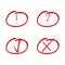 Mark red marker. Tick and cross, exclamation and question symbol