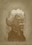 Mark Twain sepia portrait engraving style