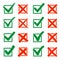 Mark X and V over check box. Green hooks, red crosses. Yes No icons for websites or applications. Right Wrong signs