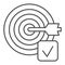 Marked target and arrow thin line icon. Board for darts and marker checkbox outline style pictogram on white background