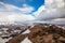 Marked tourist trail at Askja caldera with Herdubreid tuya mountain in background Highlands of Iceland Scandinavia