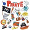 Marker art set Pirate party for children Kindergarten Kids children drawing style illustration Picutre with pirate, shark,