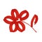 Marker bright red flower with leaves hand drawn line stroke