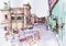 Marker drawing of Rome Italy street landscape, urban sketch