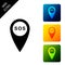 Marker location with SOS icon isolated. SOS call location marker. Map pointer sign. SOS pinpoint sign with text. Set