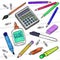 Marker Pencil Paperclip Eraser Glue Brush Highlighters Flashdrive Calculator