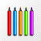 Marker pens, red, green, yellow, purple, blue. Vector set colourful highlighters. Drawing pencil tool. Marker art highlighter