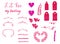 Marker set of Valentine day elements for design. Ornamental frame, lettering, hearts, roses, labels.