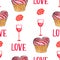 Marker Valentine Seamless cakes and Love pattern.