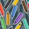 Markers. Flat style. Stationery for drawing and creativity. Dark background. Seamless pattern. Vector.