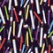 Markers, liners, handles capillary and colored pencils seamless pattern, art background. Vector multicolored art