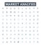 Market analysis vector line icons set. Market, Analysis, Trends, Research, Consumers, Share, Investing illustration