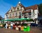 Market booth in front of buildings in Bergisch Gladbach in Germany