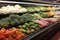 Market bounty assorted fresh vegetables displayed for sale in supermarket