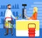 Market buyer and cashier concept background, flat style