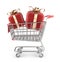 Market cart with red gifts. 3D Isolated