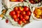 Market delivary of Different kinds of tomatoes in eco textile bag, Zero waste