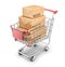 Market shopping cart with cardboard box. 3D Icon