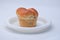 Market snack bread filled with jam on a white background