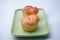 Market snack bread filled with jam on a white background