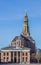 Market square with grain exchange and church in Groningen