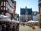 Market square with historical Town Hall in University City of Marburg, Germany