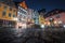 Market Square Marktplatz, St Martin Fountain Martinsbrunnen and Cochem Town Hall Rathaus at night - Cochem, Rhineland-