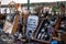 Market stall catering to tourists, selling Judaica and vintage items of Jewish interest, in Plac Nowy, Kazimierz, Krakow Poland