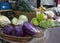 Market stall with display of vegetable salads