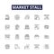 Market stall line vector icons and signs. Market, Vendor, Goods, Shopping, Trade, Bazaar, Retail, Sale outline vector