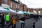 Market stalls in the town centre of Winchester, Hampshire, UK