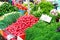 Market table with fresh vegetables from farmers