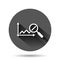 Market trend icon in flat style. Growth arrow with magnifier vector illustration on black round background with long shadow effect
